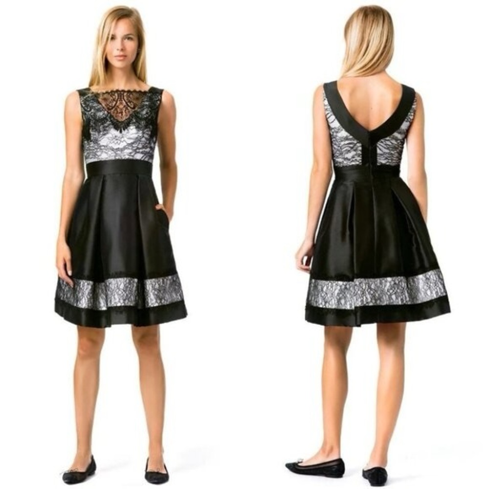 Theia Black Modern Romance Lace Cocktail Mini Sleeveless Dress LBD Party size 10